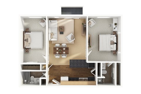 Floor plan for 2 beds, 2 baths, 850 sqft